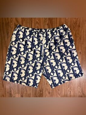 Custom Dior Navy and Cream Monogram Board Shorts Size XXL